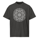 Neural Program B&W cotton box t-shirt in Vintage Black, front view: white honeycomb mandala on the chest