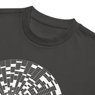 Broken Hex Core cotton box t-shirt in Vintage Black, detail: ribbed collar above the white cell rings