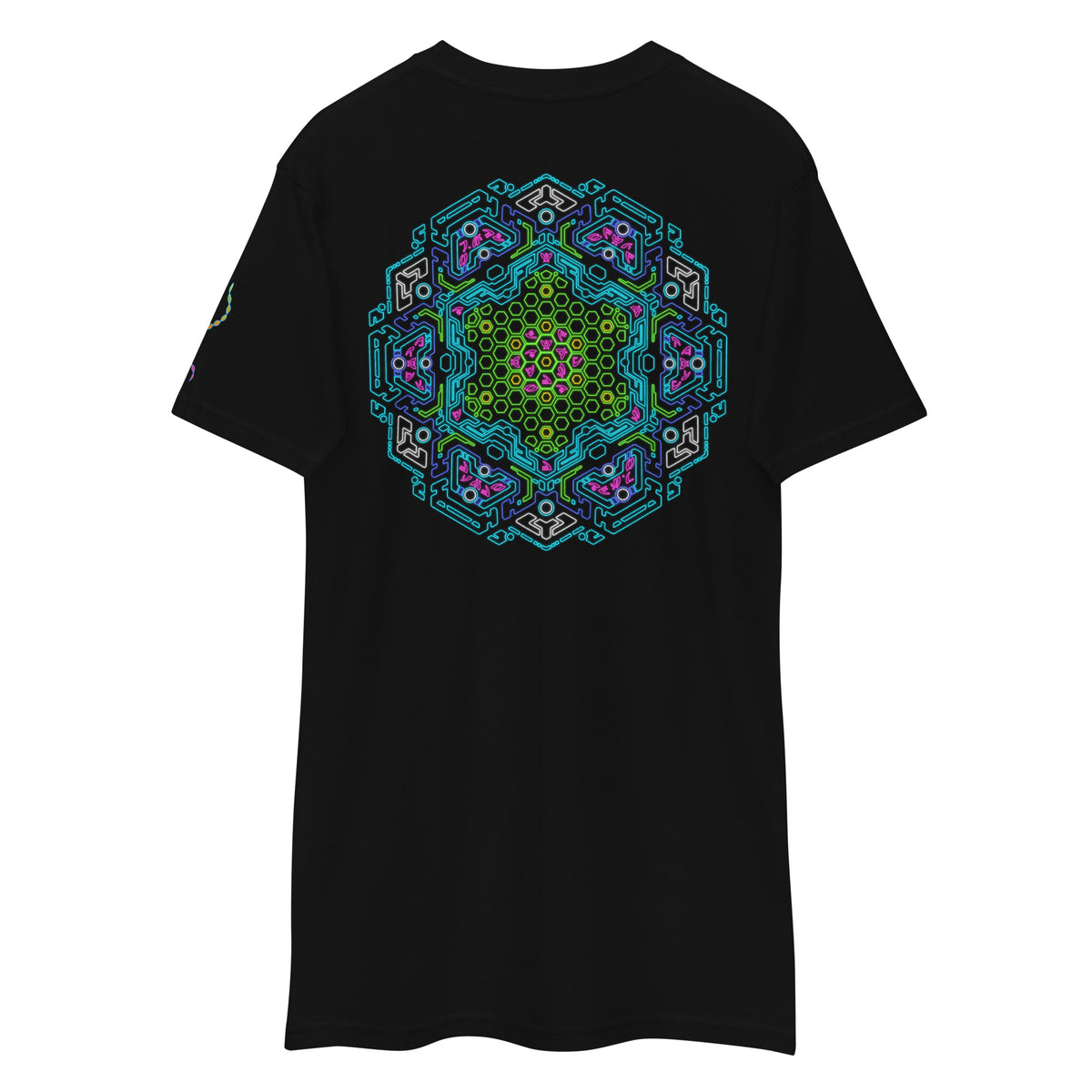 Neural Star Tree premium heavyweight t-shirt in Black, back view: the Neural Program mandala across the back