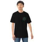 Neural Star Tree premium heavyweight t-shirt in Black, front view on a model: TreeStar small on the left chest