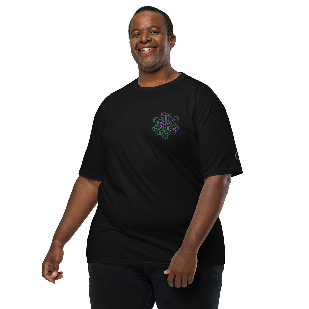 Neural Star Tree premium heavyweight t-shirt in Black, front view: TreeStar small on the left chest