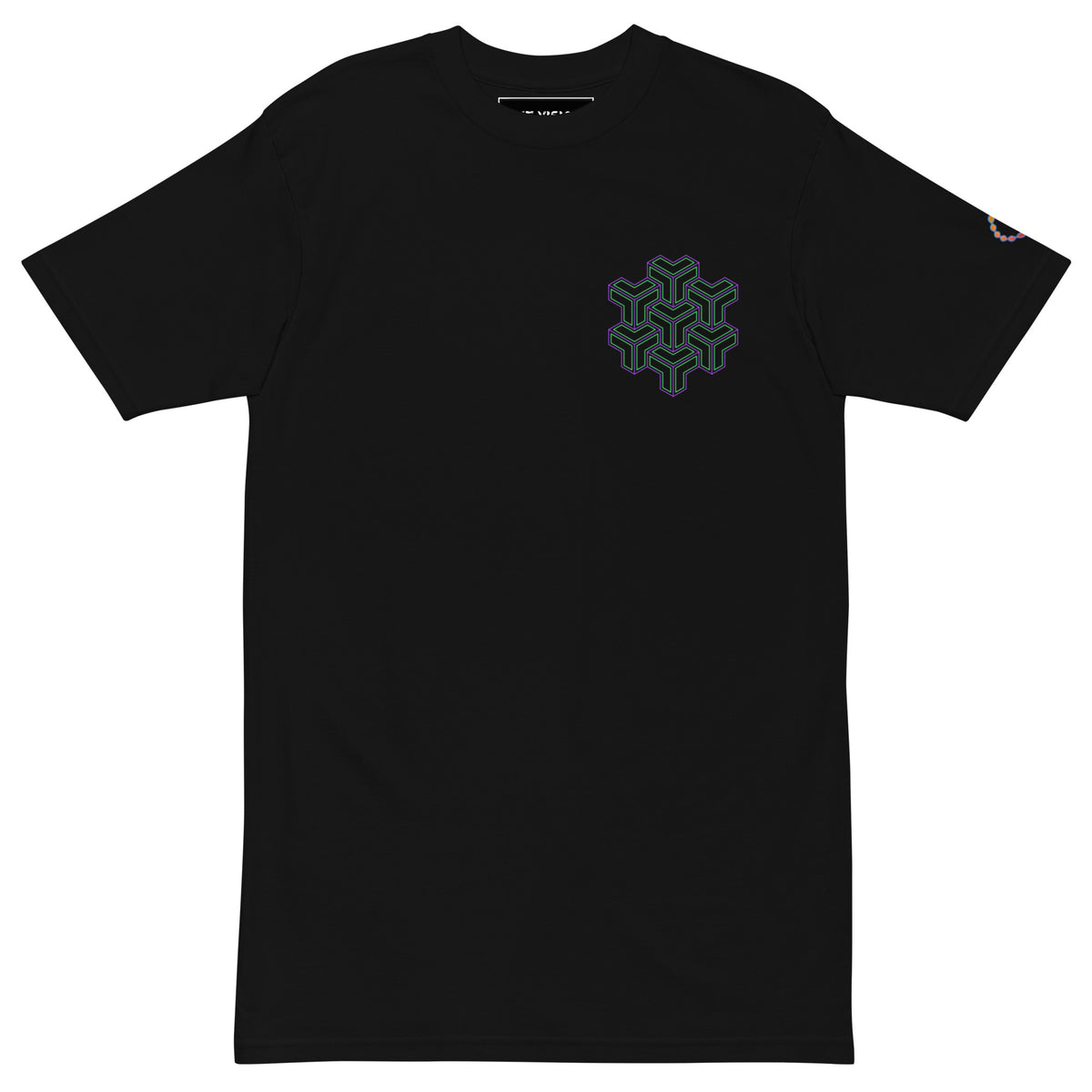 Neural Star Tree premium heavyweight t-shirt in Black, front view: TreeStar small on the left chest