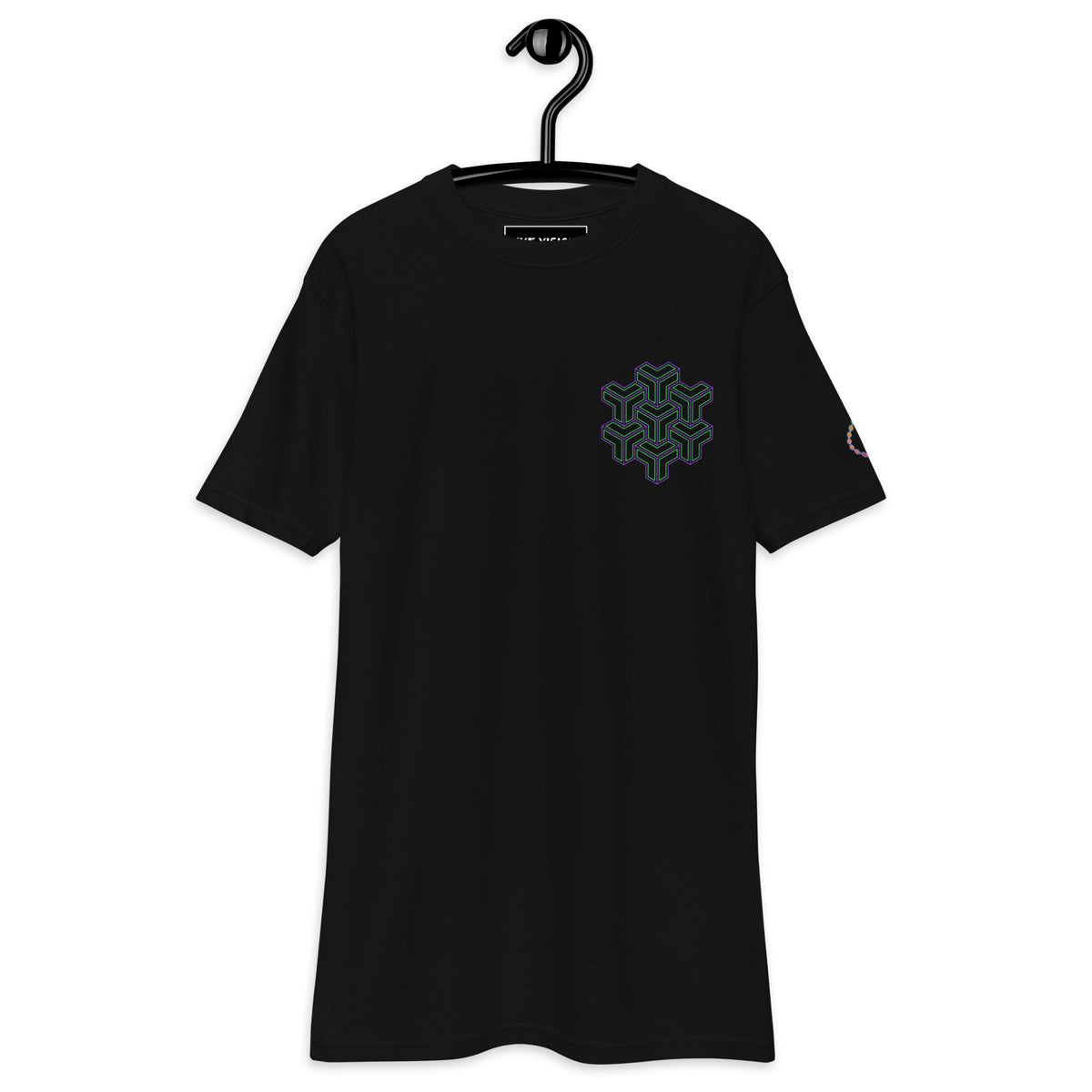 Neural Star Tree premium heavyweight t-shirt in Black, front view: TreeStar small on the left chest