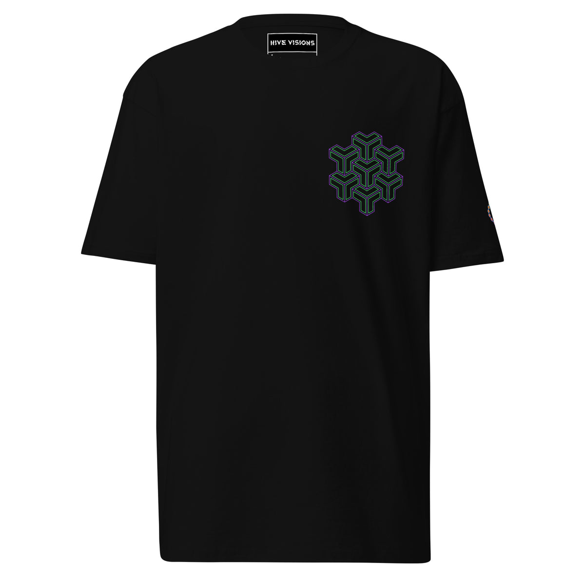 Neural Star Tree premium heavyweight t-shirt in Black, front view: TreeStar small on the left chest