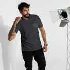 Neural Star Tree premium heavyweight t-shirt in Charcoal Heather, front view on a model: TreeStar small on the left chest