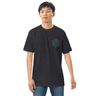 Neural Star Tree premium heavyweight t-shirt in Charcoal Heather, front view on a model: TreeStar small on the left chest