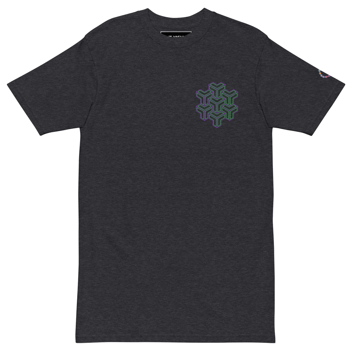 Neural Star Tree premium heavyweight t-shirt in Charcoal Heather, front view: TreeStar small on the left chest