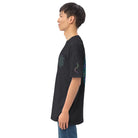 Neural Star Tree premium heavyweight t-shirt in Charcoal Heather, left side view: a small rainbow strand on the sleeve
