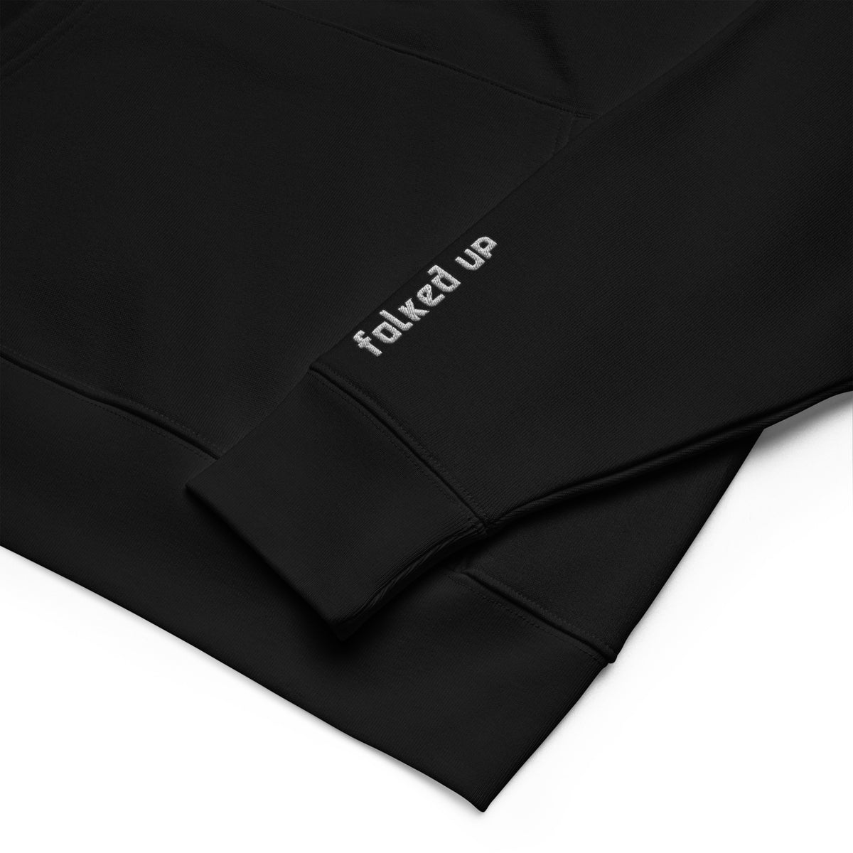 Once Upon a Trip hoodie, Black, sleeve embroidery close-up