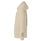 Once Upon a Trip hoodie, Desert Dust, left sleeve "a little folked up" embroidery