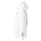 Once Upon a Trip hoodie, White, left sleeve "a little folked up" embroidery