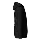 GeoDNA B&W unisex cotton hoodie in Black, right side view: plain sleeve, edges of front helix and back hexagon